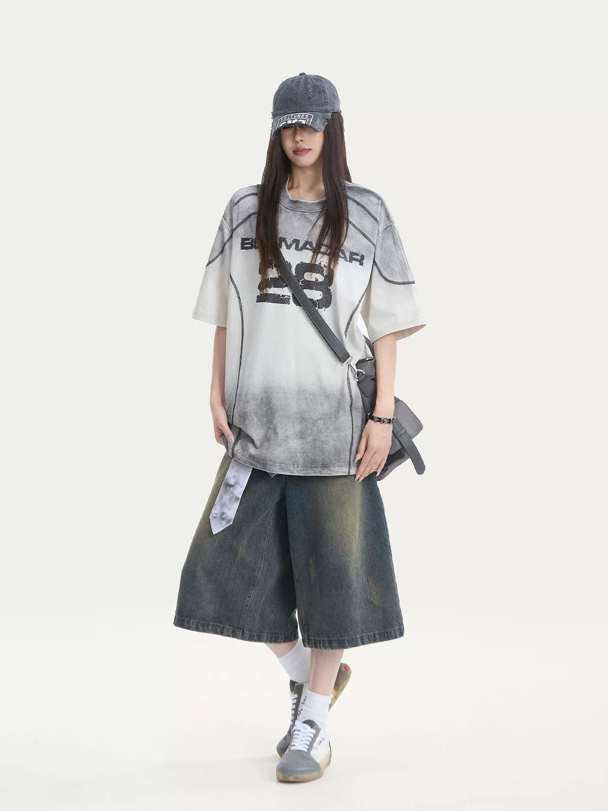 S0323 American retro spray paint reverse cut design short sleeve men's trendy couple loose letter lazy style half sleeve t-shirt