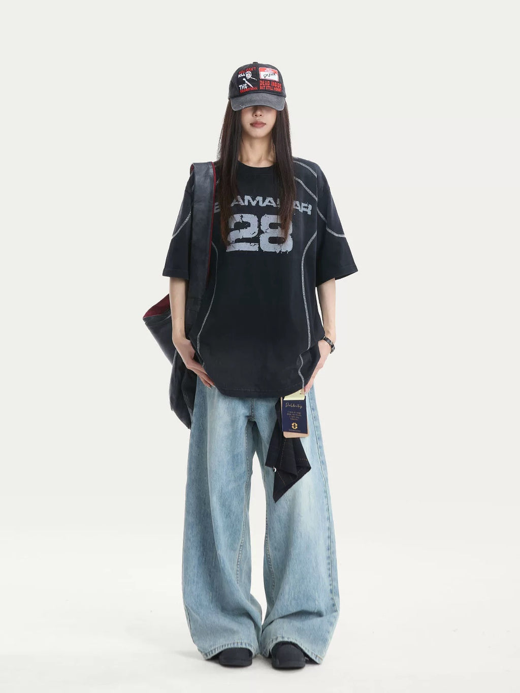 S0323 American retro spray paint reverse cut design short sleeve men's trendy couple loose letter lazy style half sleeve t-shirt