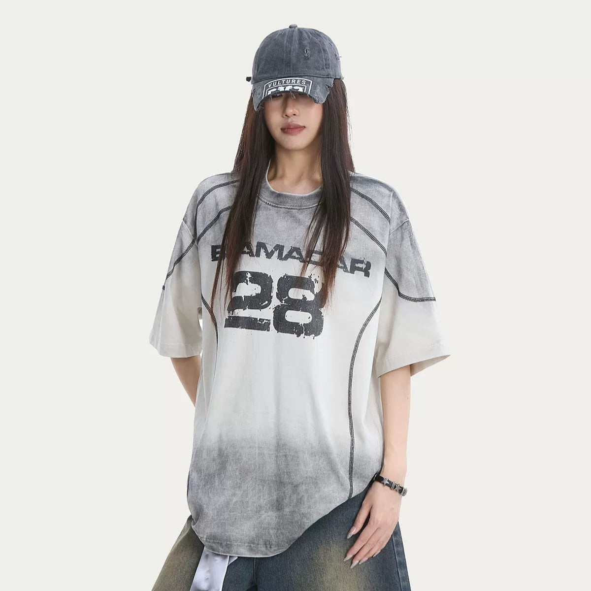 S0323 American retro spray paint reverse cut design short sleeve men's trendy couple loose letter lazy style half sleeve t-shirt
