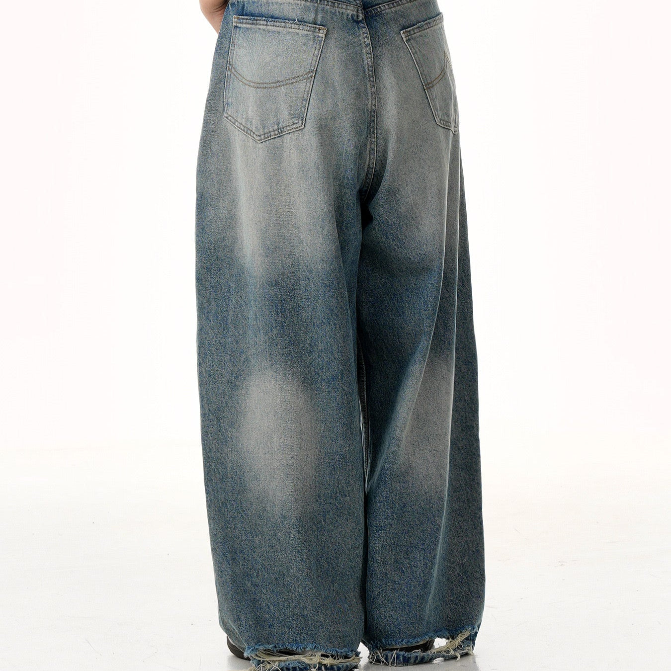 P0161 American style washed blue wide-leg slim three-dimensional oversize jeans
