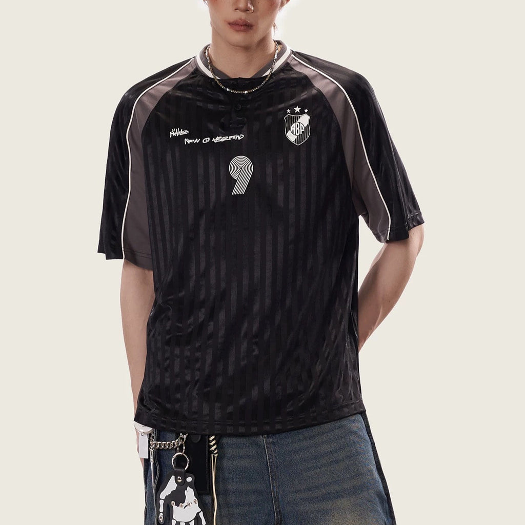 S0325 American trendy high street jersey style V-neck short-sleeved T-shirt