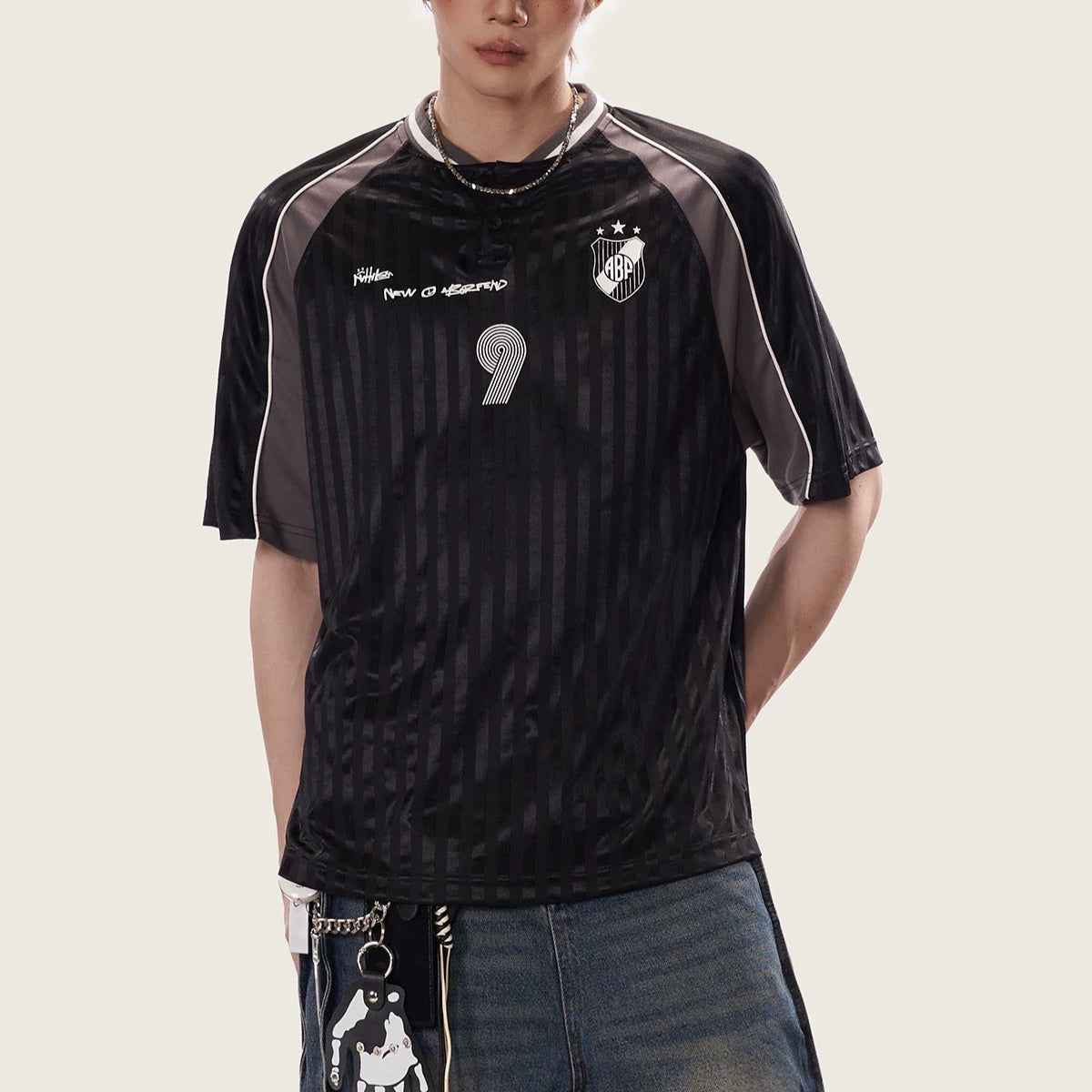 S0325 American trendy high street jersey style V-neck short-sleeved T-shirt