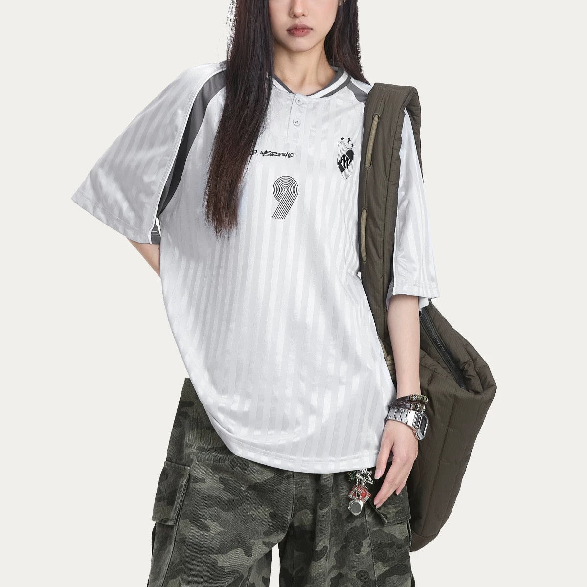 S0325 American trendy high street jersey style V-neck short-sleeved T-shirt
