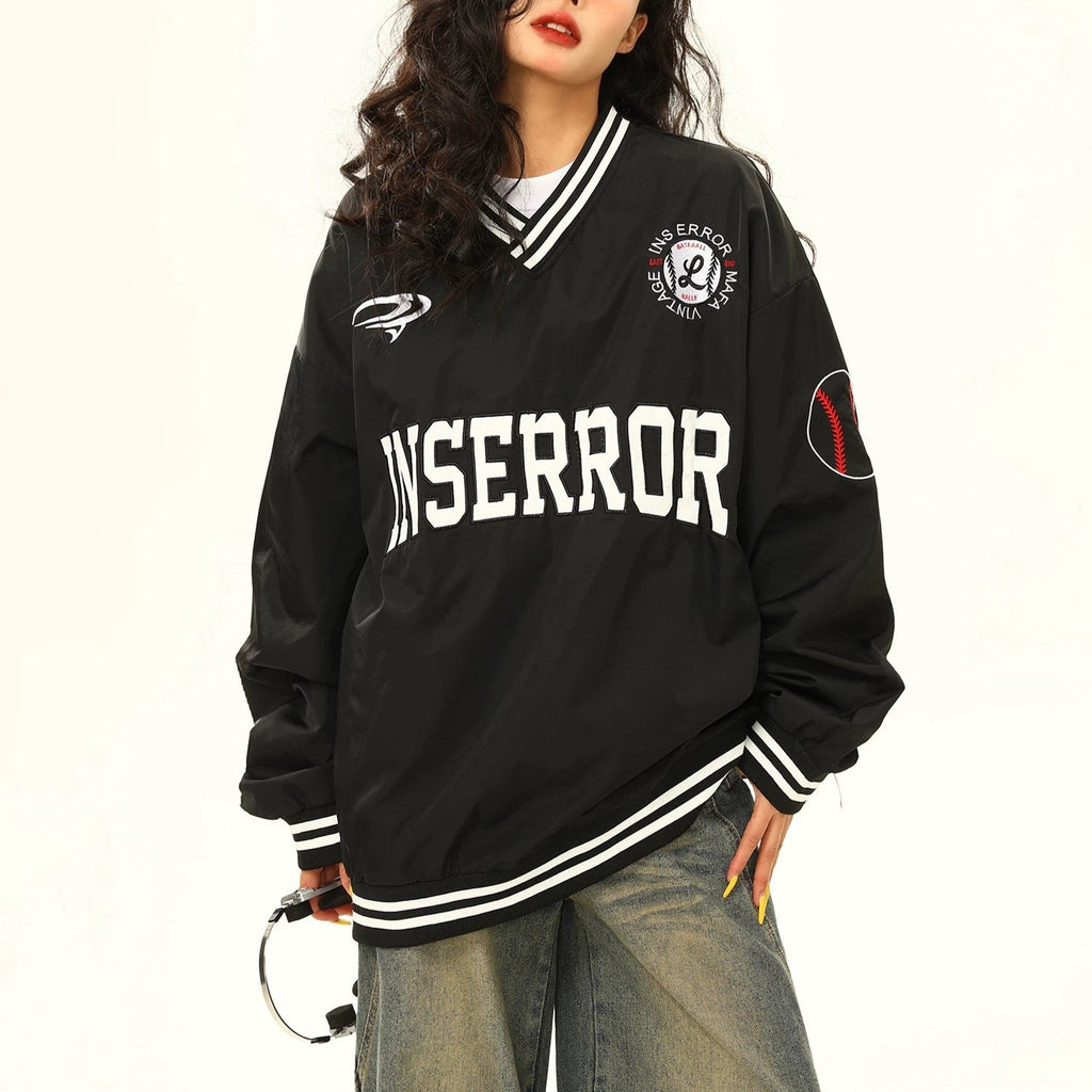 S0326 American style letter embroidered v-neck pullover sports baseball jacket sweater