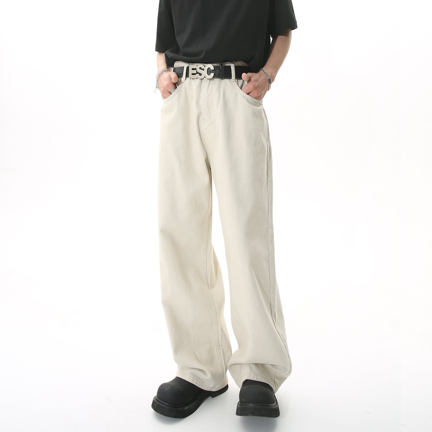 P0020 Straight Fit Loose Simple Jeans