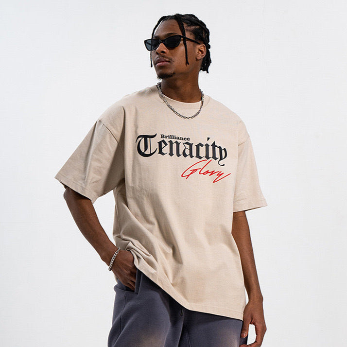 S0063 Americana Sytle Tenacity Letter Print Short Sleeve T-Shirt