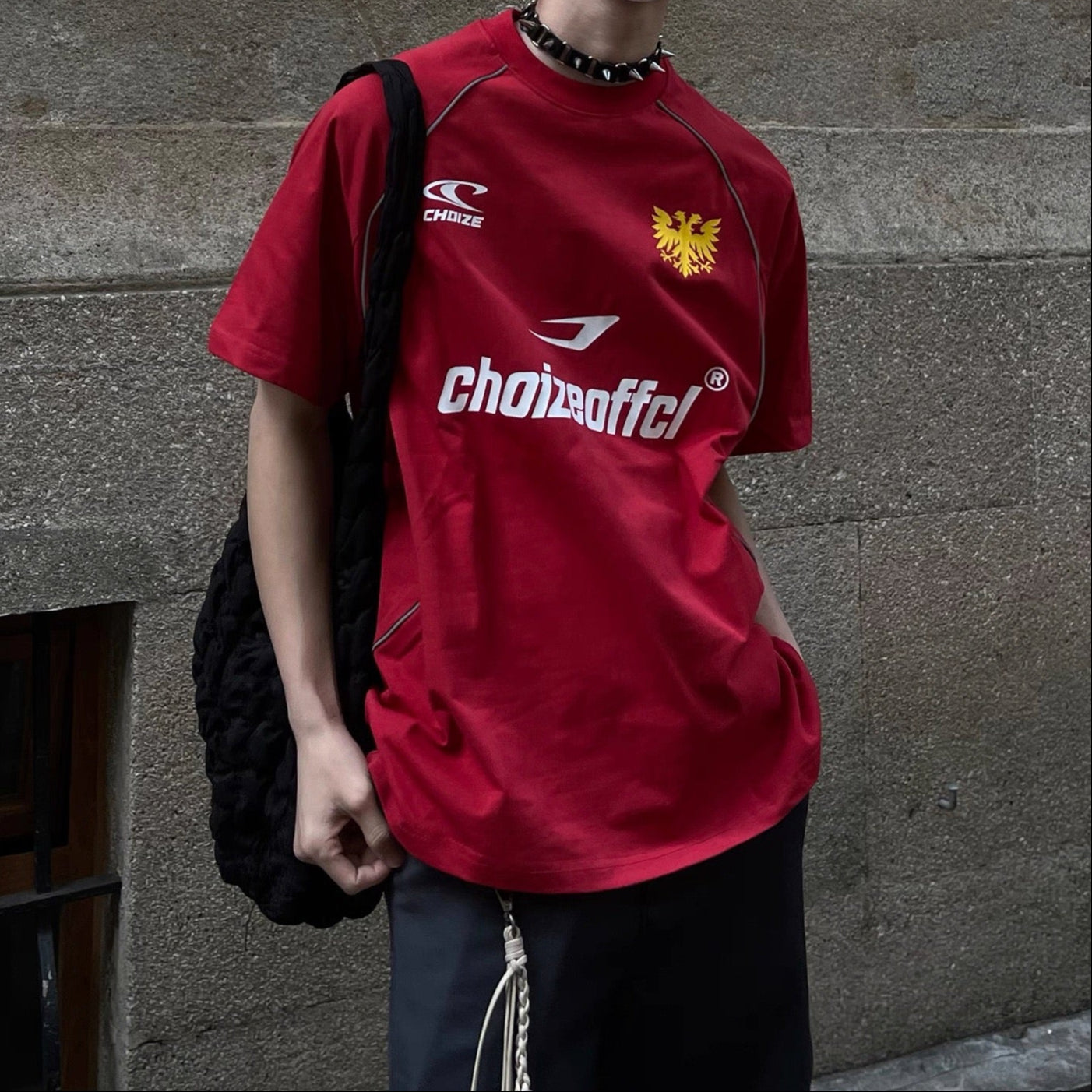 S0073 America Style Vintage Choizeoffcl Letter Print Oversize Sport T-Shirt