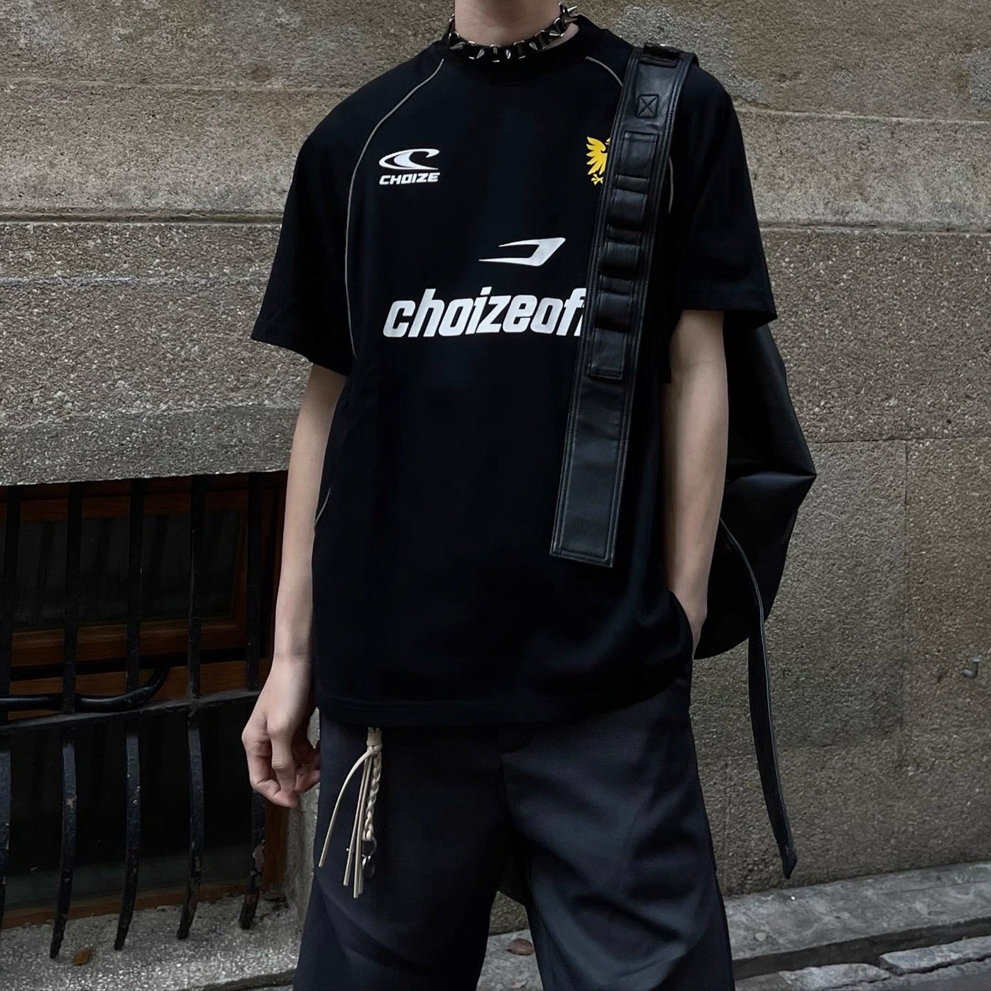 S0073 America Style Vintage Choizeoffcl Letter Print Oversize Sport T-Shirt