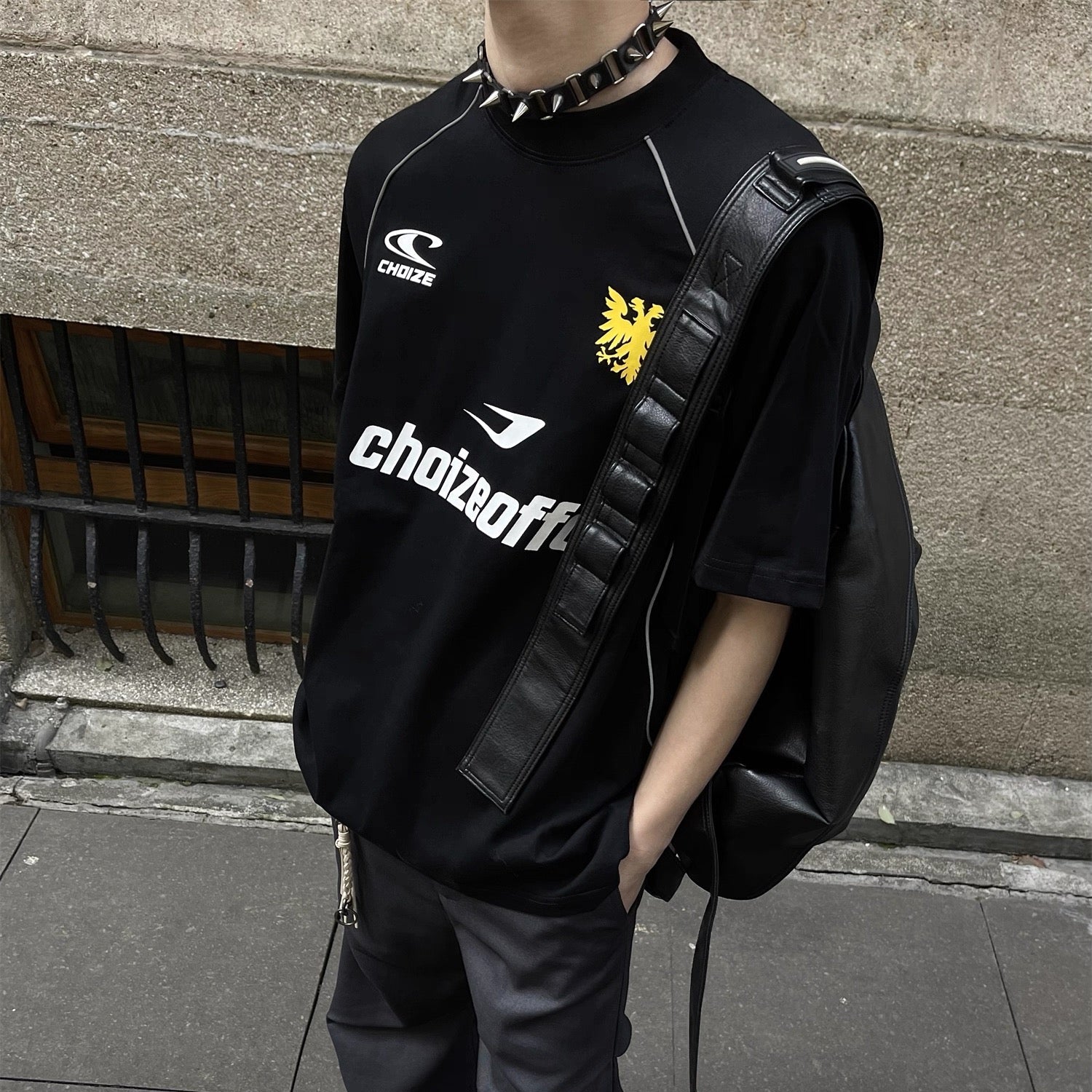 S0073 America Style Vintage Choizeoffcl Letter Print Oversize Sport T-Shirt