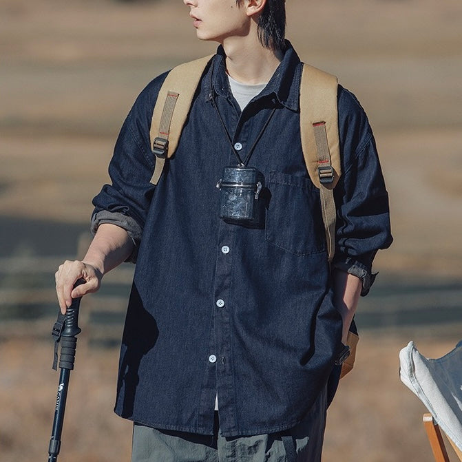 S0078 Japanese Loose And Versatile Casual Denim Long-Sleeved Shirt