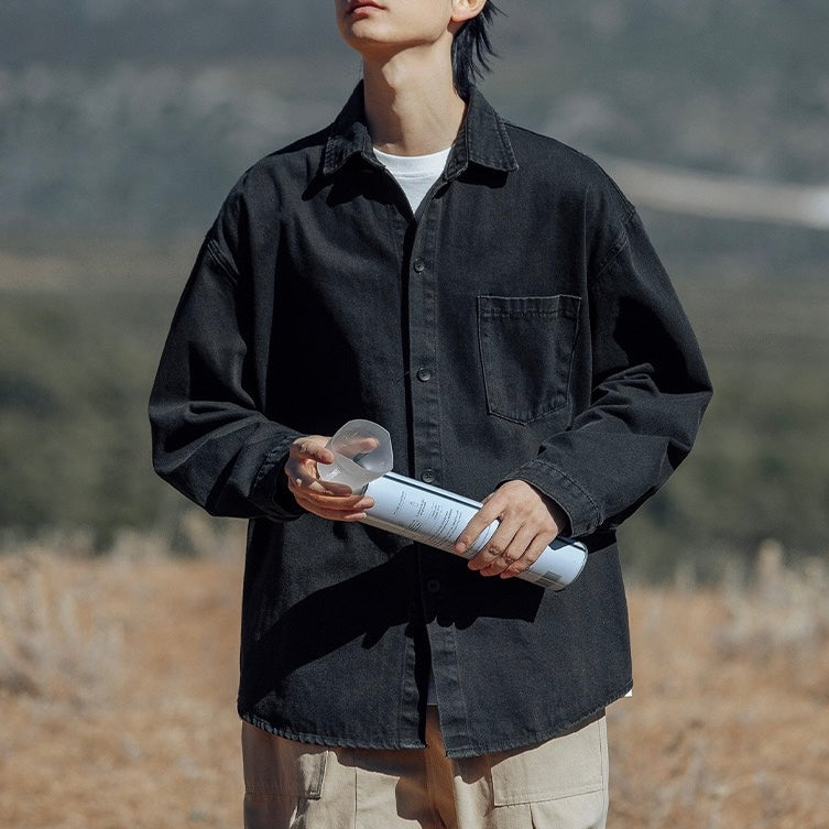 S0078 Japanese Loose And Versatile Casual Denim Long-Sleeved Shirt