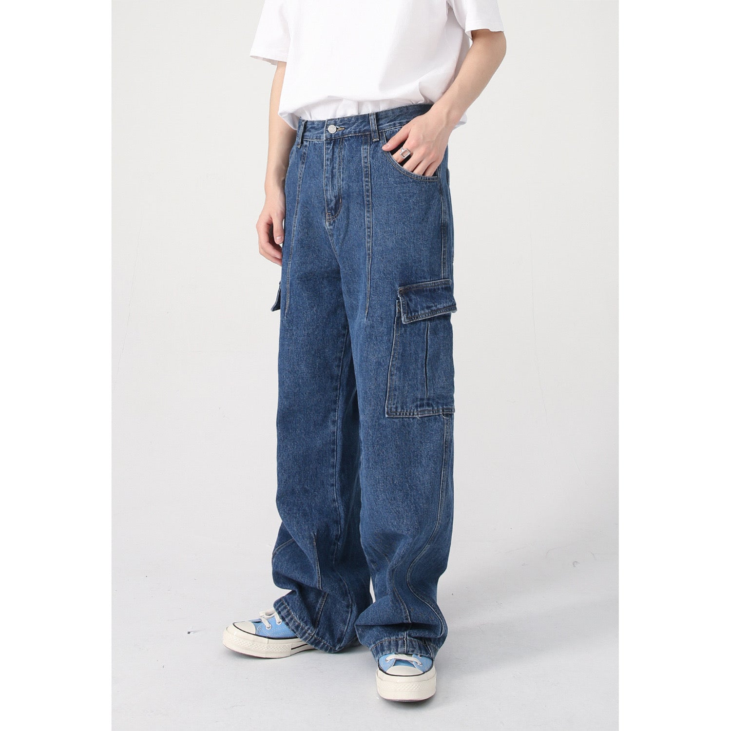 P0040 American Vintage Loose Casual Large Pocket Cargo Jeans
