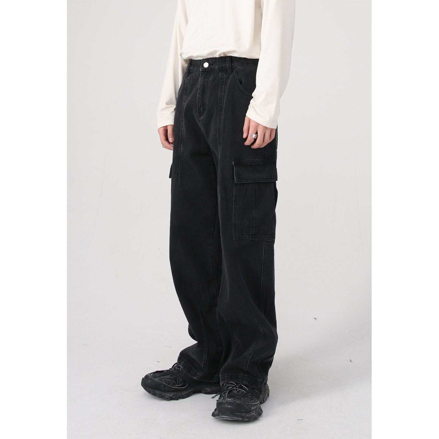 P0040 American Vintage Loose Casual Large Pocket Cargo Jeans