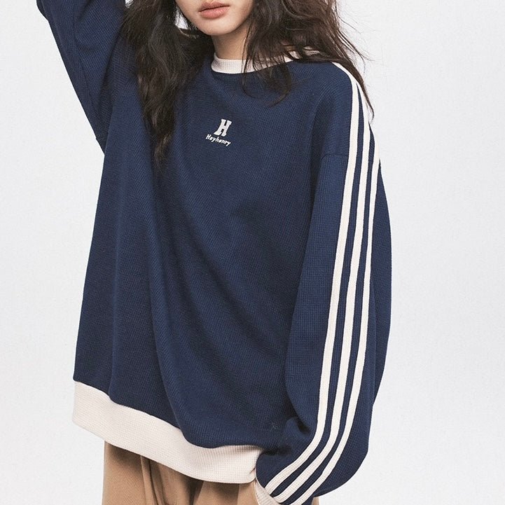 S0114 American retro HeyHenry printed waffle loose casual long-sleeved Sweater