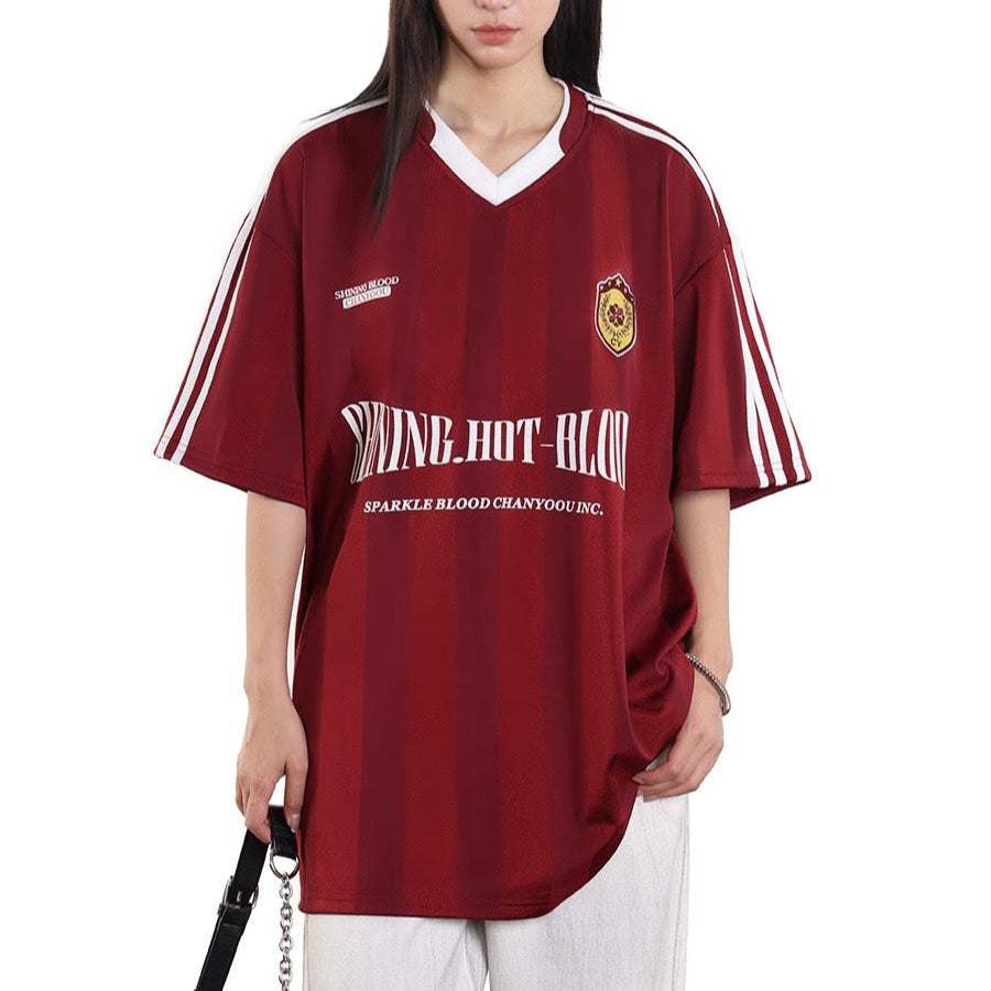 S0155 American casual letter print striped sports short-sleeved T-shirt