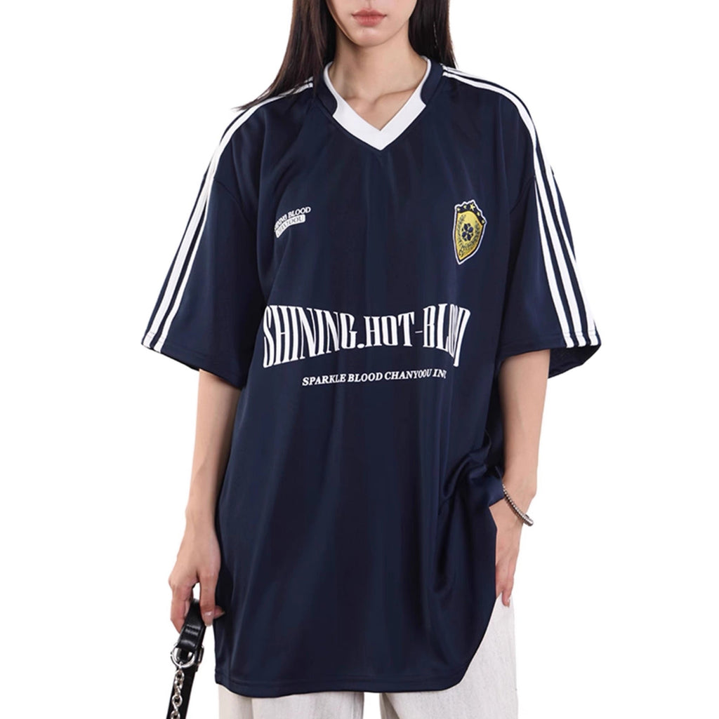 S0155 American casual letter print striped sports short-sleeved T-shirt