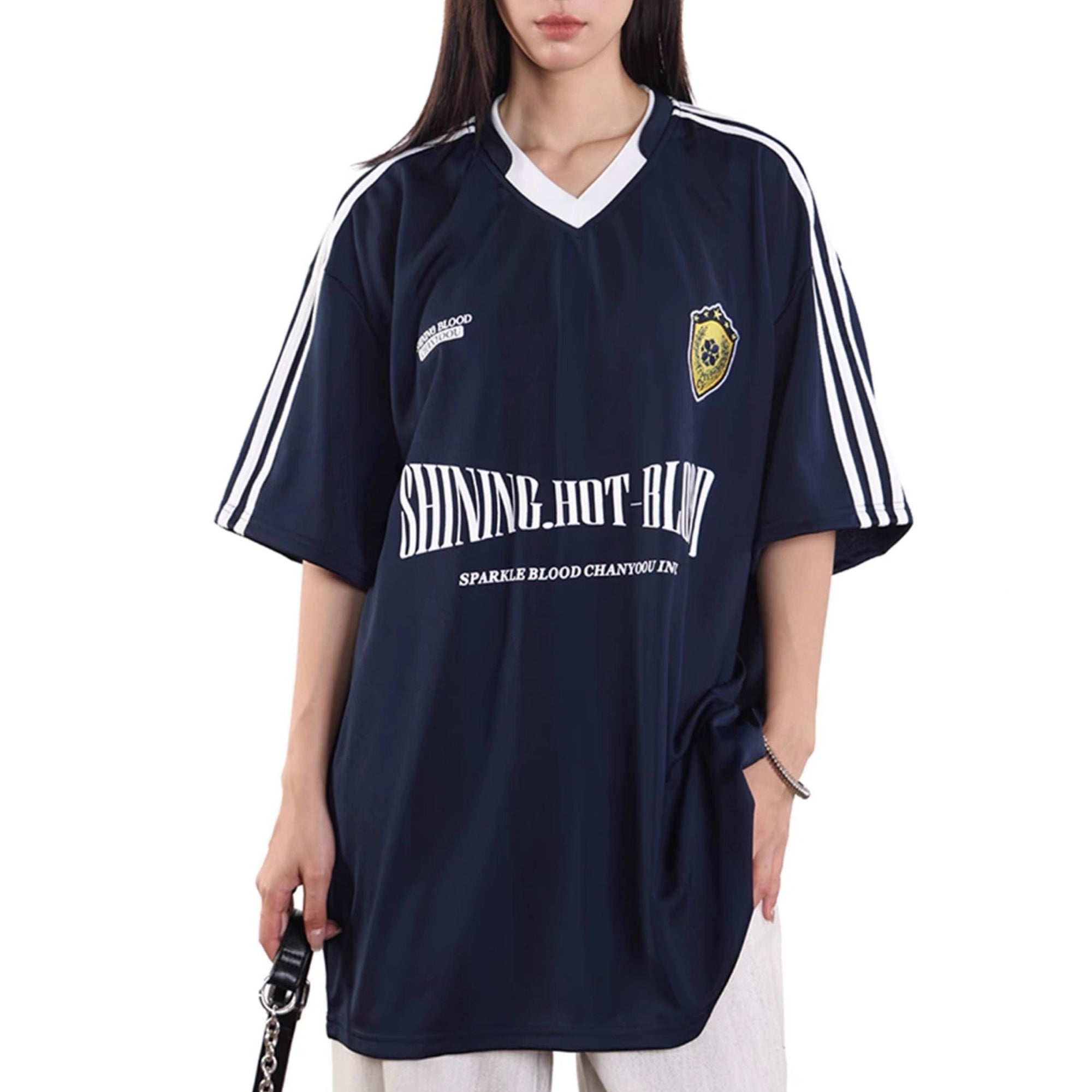 S0155 American casual letter print striped sports short-sleeved T-shirt