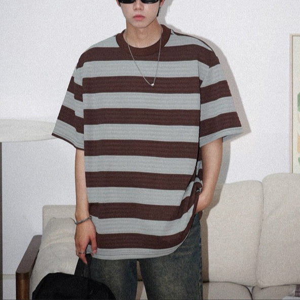 S0161 Japanese retro striped design loose short-sleeved T-shirt