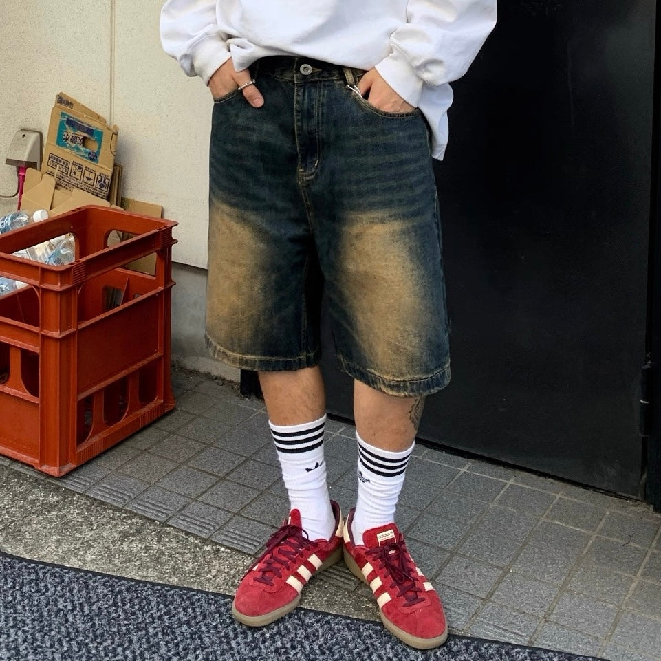 P0081 American retro style distressed denim shorts