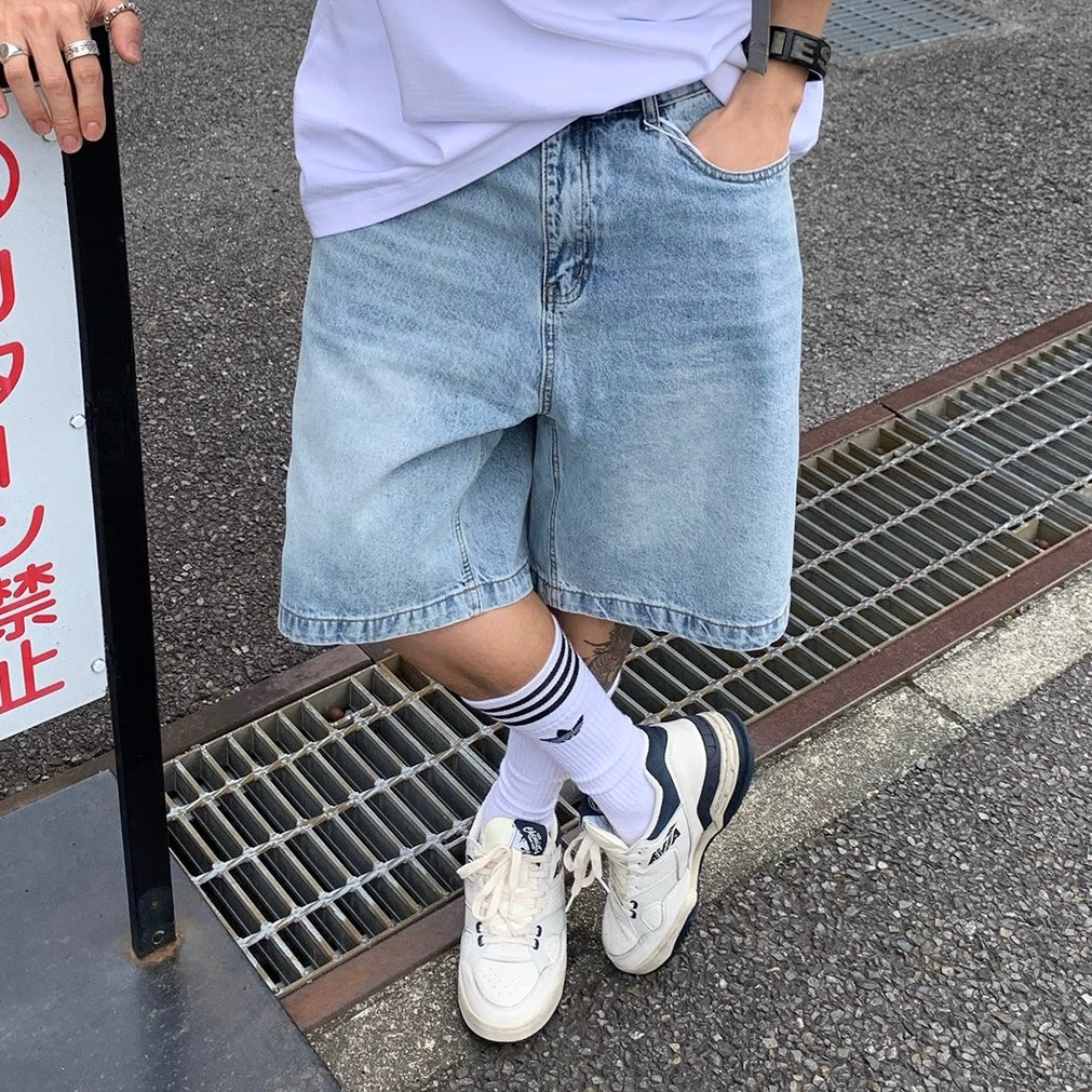 P0081 American retro style distressed denim shorts
