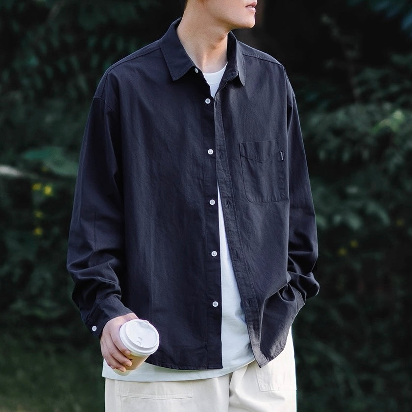 S0172 Japanese casual versatile loose pointed collar shirt