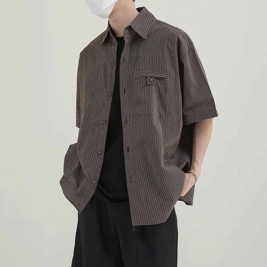 S0174 Japanese cityboy outdoor casual multi-pocket workwear short-sleeved shirt