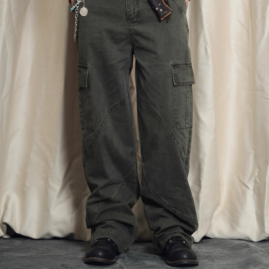 P0108 American retro washed distressed pocket straight casual Cargo Pants