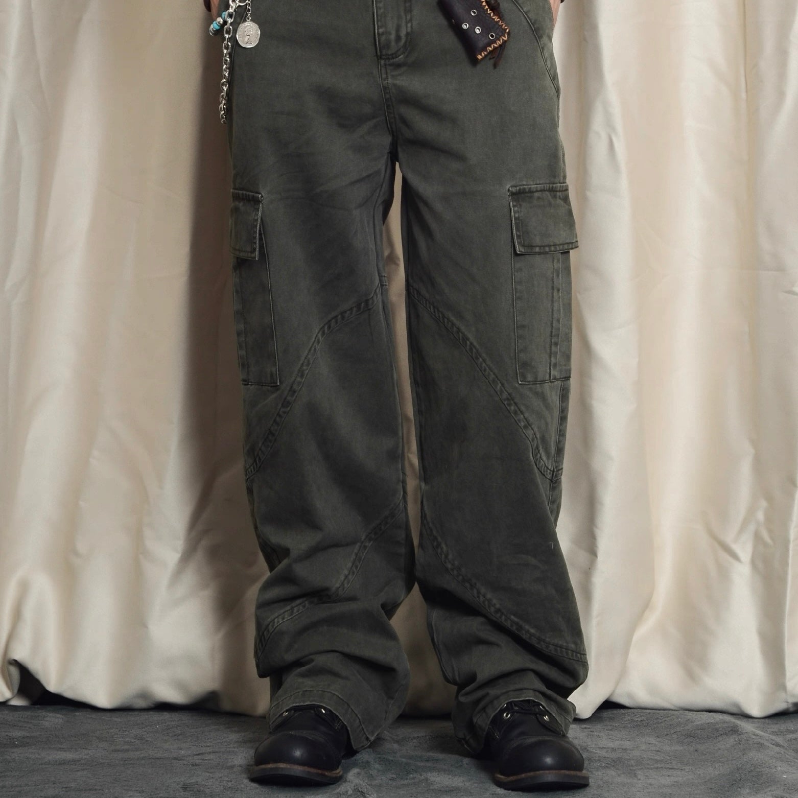 P0108 American retro washed distressed pocket straight casual Cargo Pants