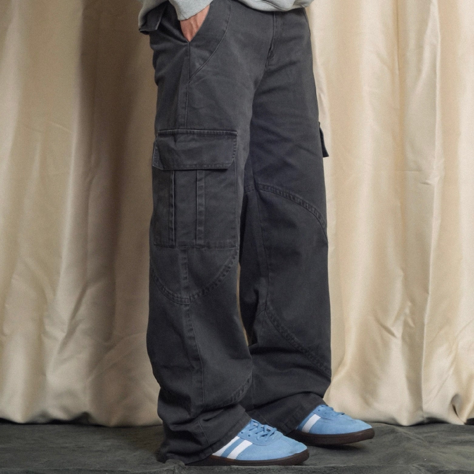 P0108 American retro washed distressed pocket straight casual Cargo Pants