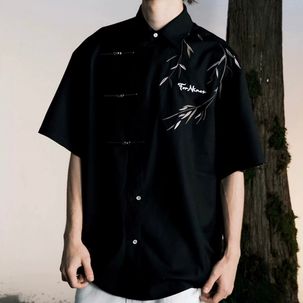 S0224 New Chinese style Chinese style bamboo embroidered Tang suit short-sleeved shirt