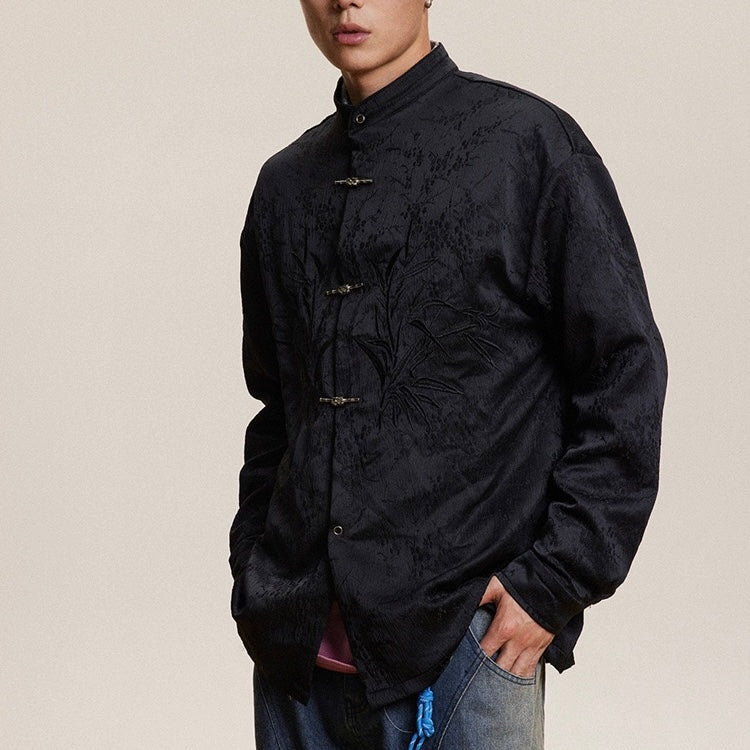 S0232 New Chinese style stand collar loose long sleeve shirt