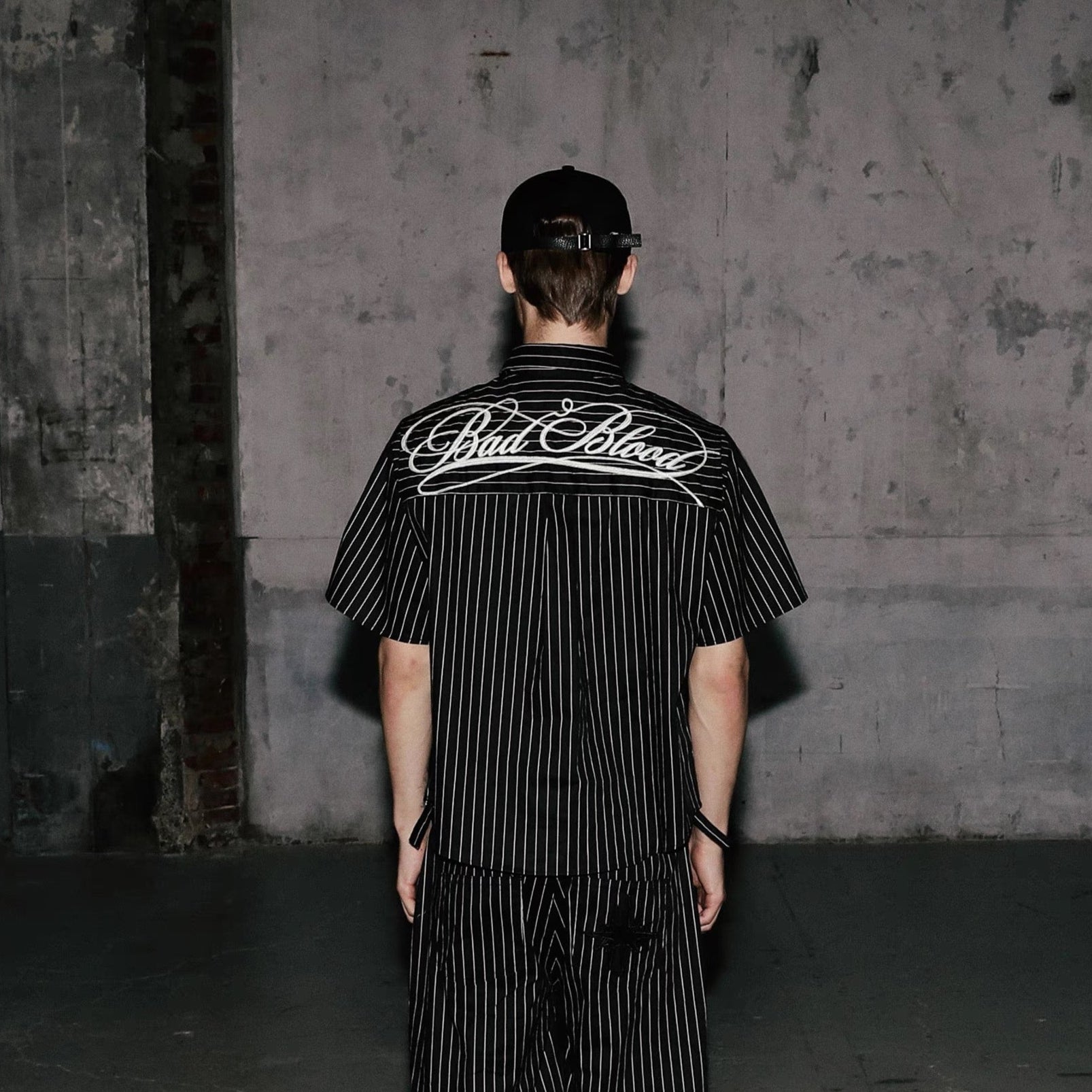 S0322 Badblood American retro lapel striped short-sleeved shirt unisex