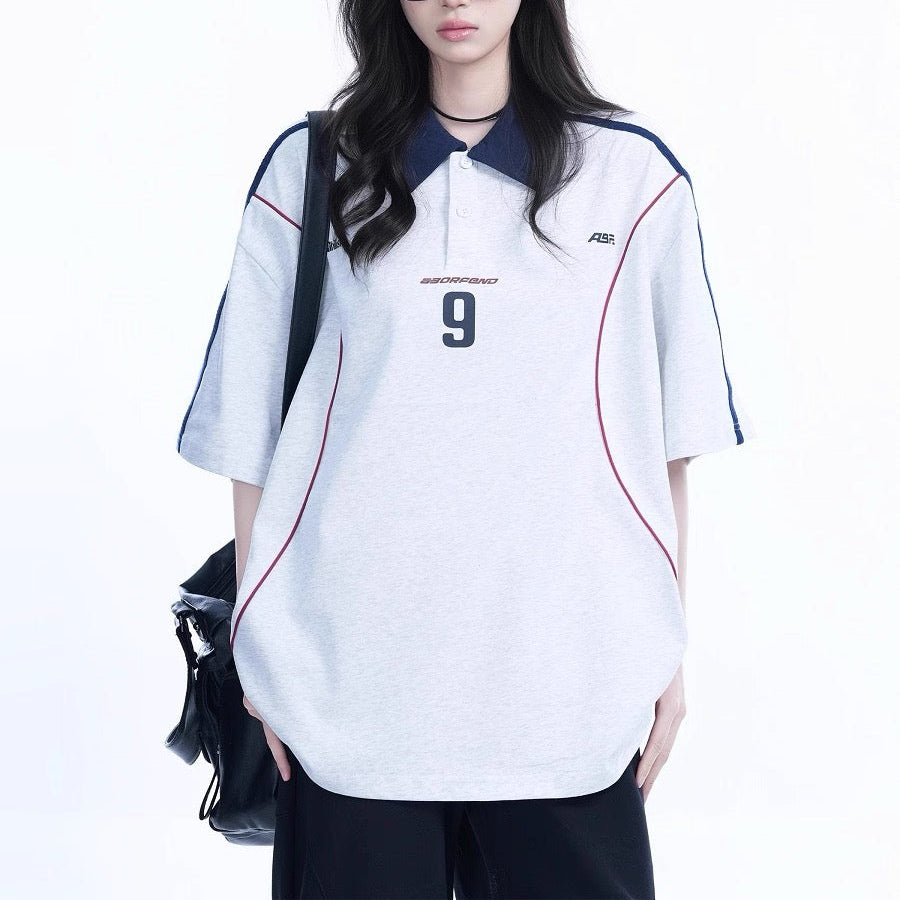 S0321 American trendy brand contrast color letter printed lapel short-sleeve Polo t-shirt