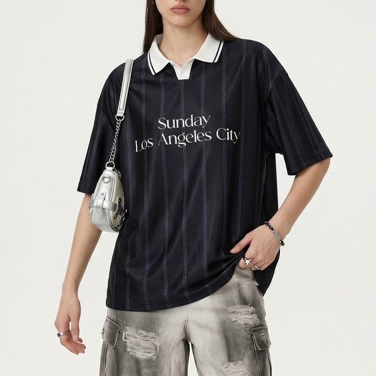 S0437 AAmerican Retro Acetate Striped Collared Short-Sleeve Polo Shirt