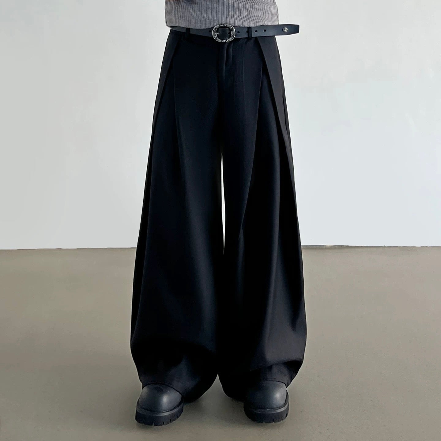 P0163 American Retro Unisex Trendy Pleated Deconstructed Design Men's Loose Fit Casual Trousers