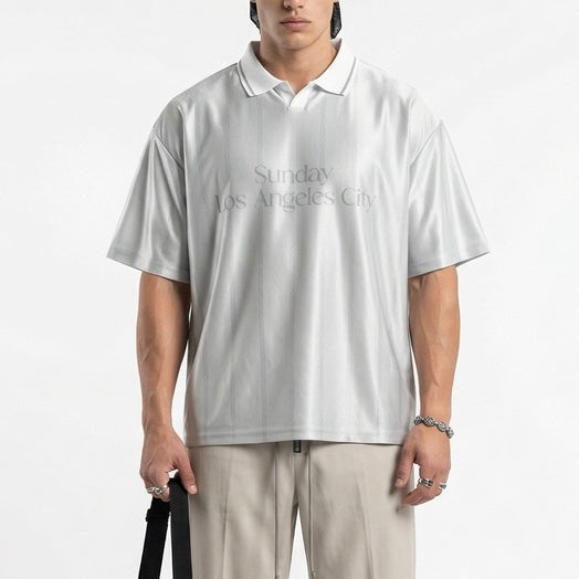 S0437 AAmerican Retro Acetate Striped Collared Short-Sleeve Polo Shirt