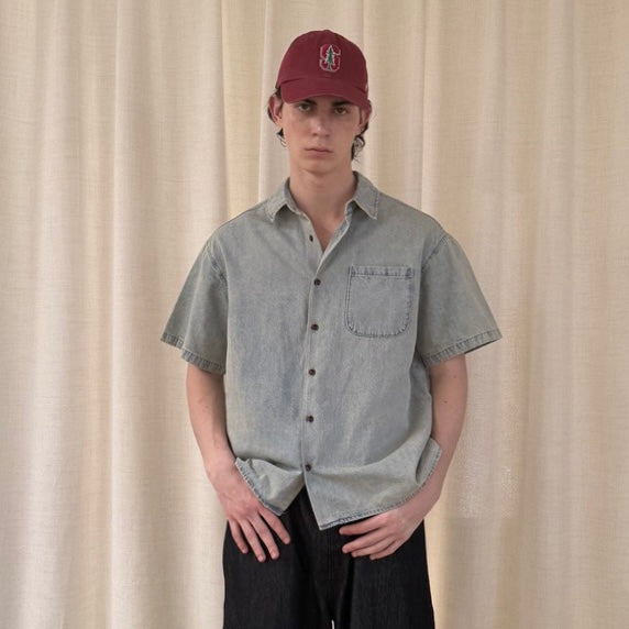 S0444 American heavyweight retro distressed workwear denim shirt