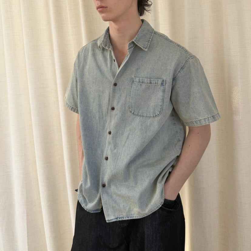 S0444 American heavyweight retro distressed workwear denim shirt