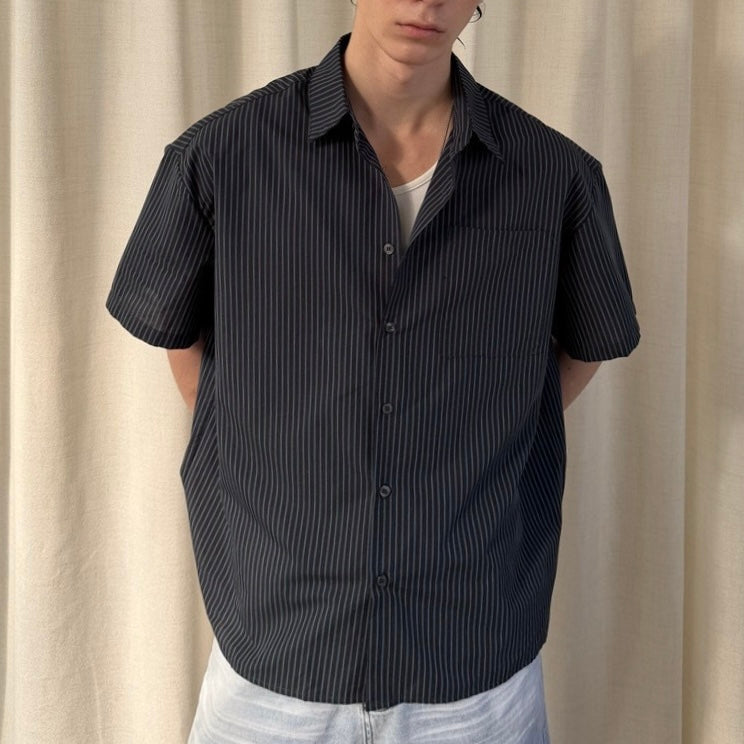 S0442 American Retro Striped Short-Sleeve Shirt