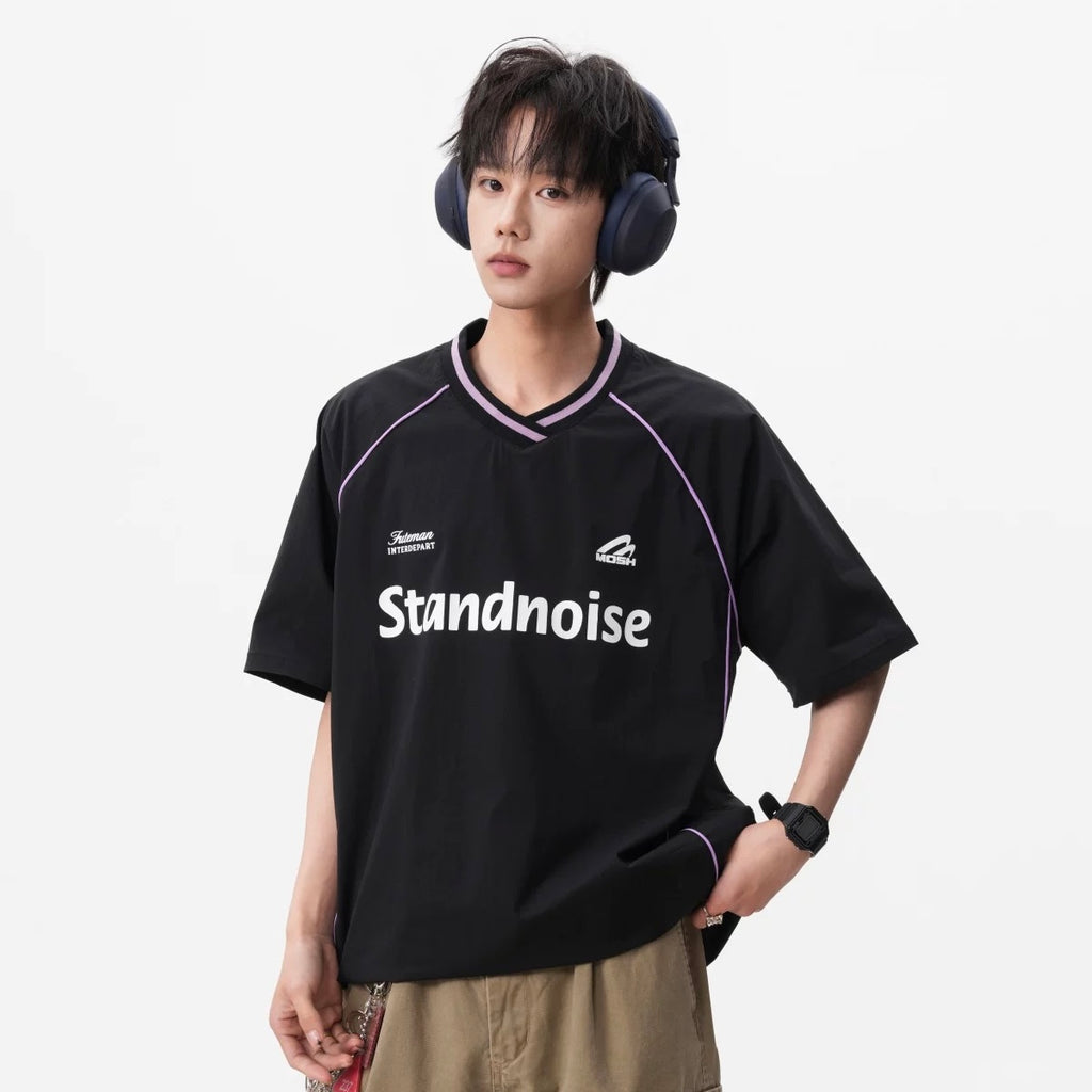 S0445 American Retro Sporty Letter Print Short-Sleeve