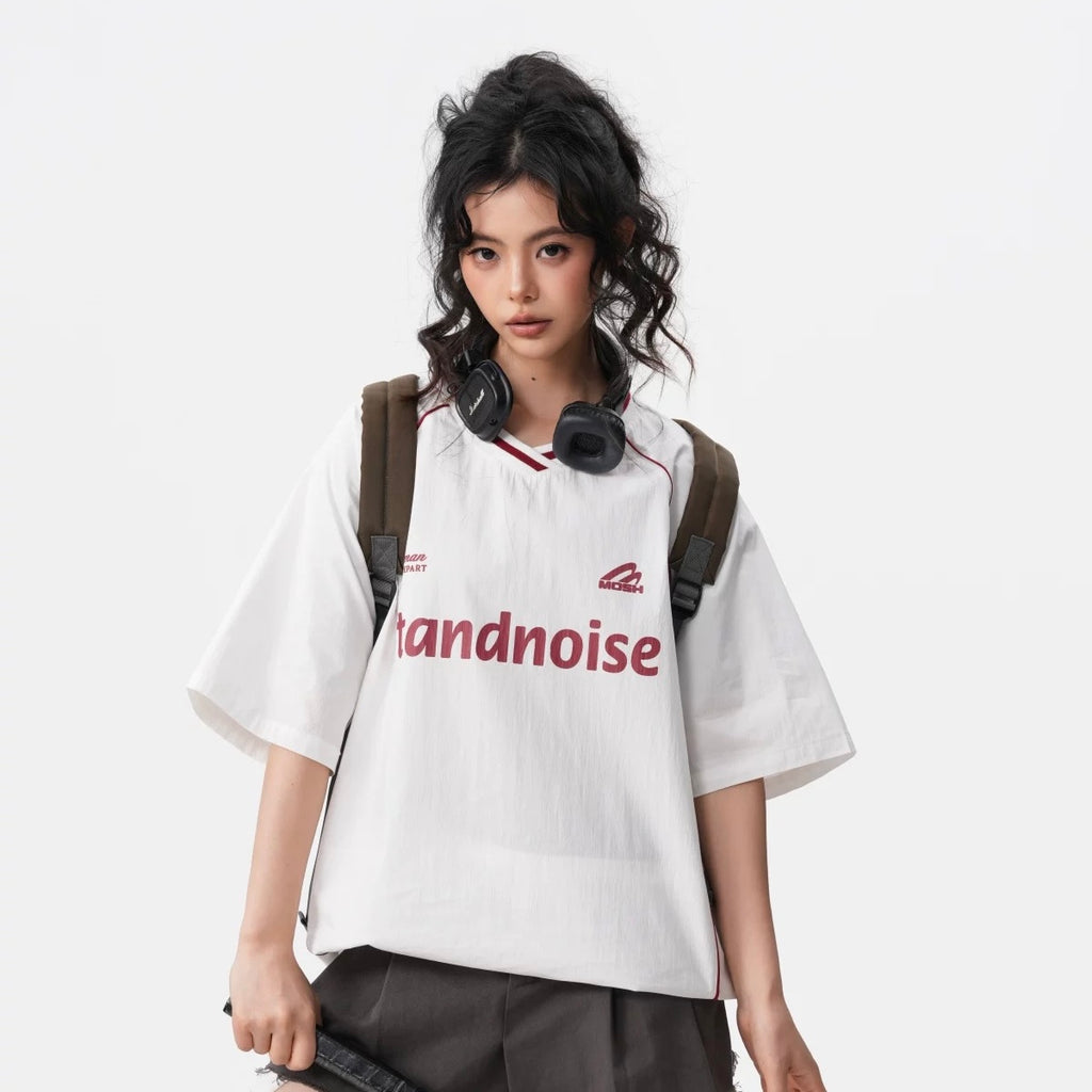 S0445 American Retro Sporty Letter Print Short-Sleeve