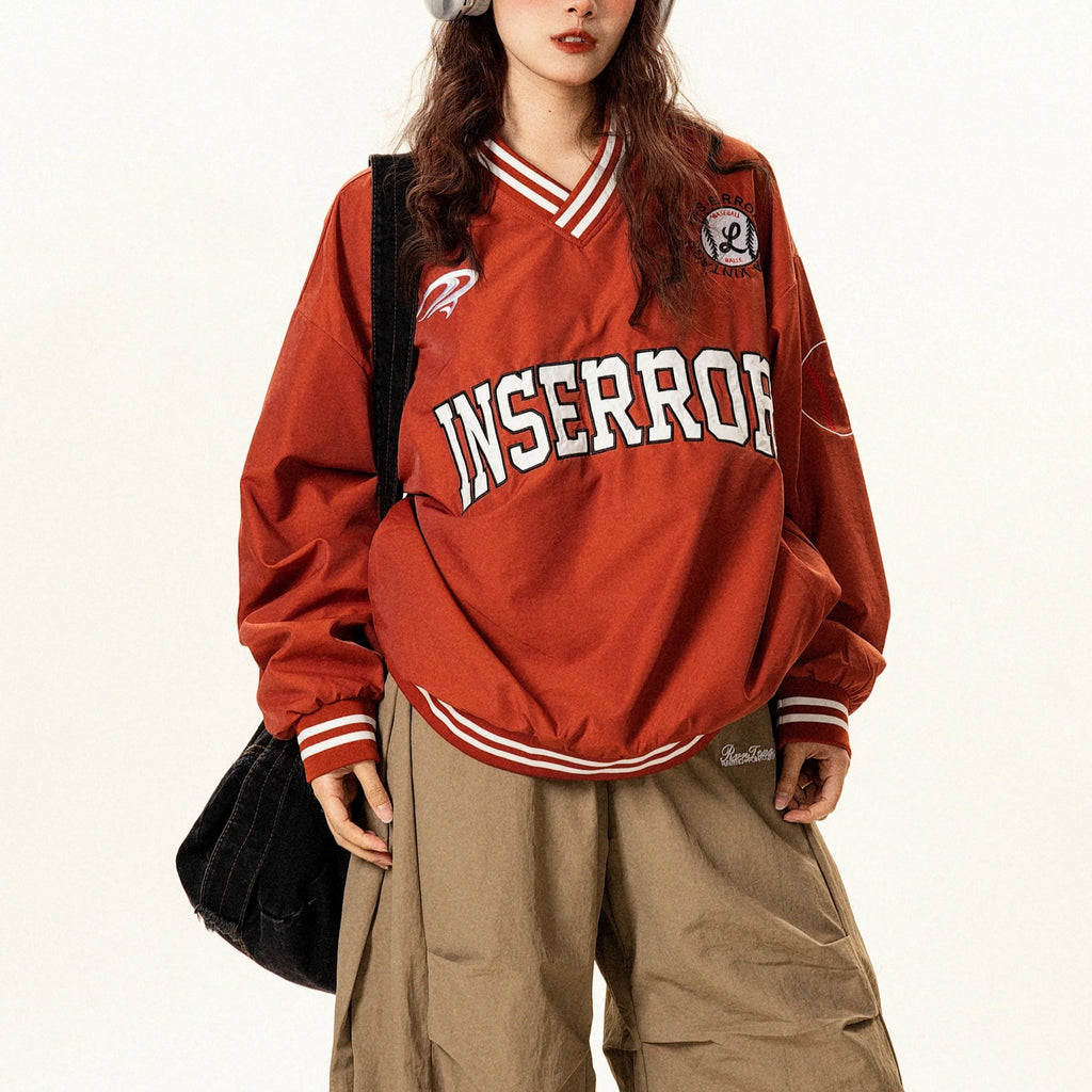 S0326 American style letter embroidered v-neck pullover sports baseball jacket sweater