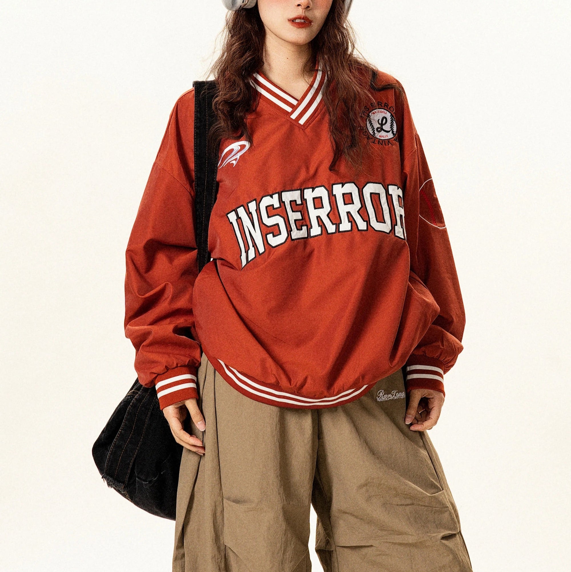 S0326 American style letter embroidered v-neck pullover sports baseball jacket sweater