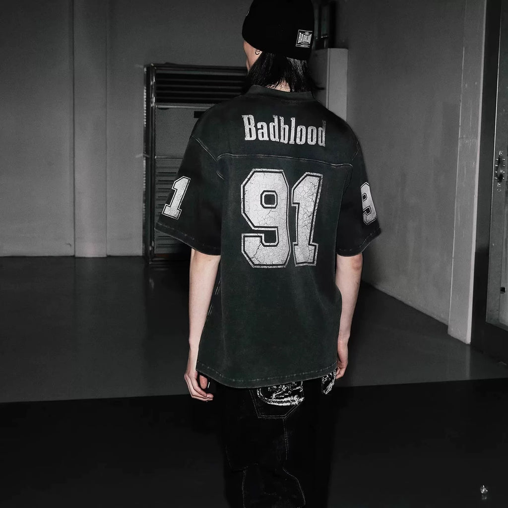 S0329 Badblood American textured tie-dye V-neck jersey T-shirt loose niche street style handsome short-sleeved top