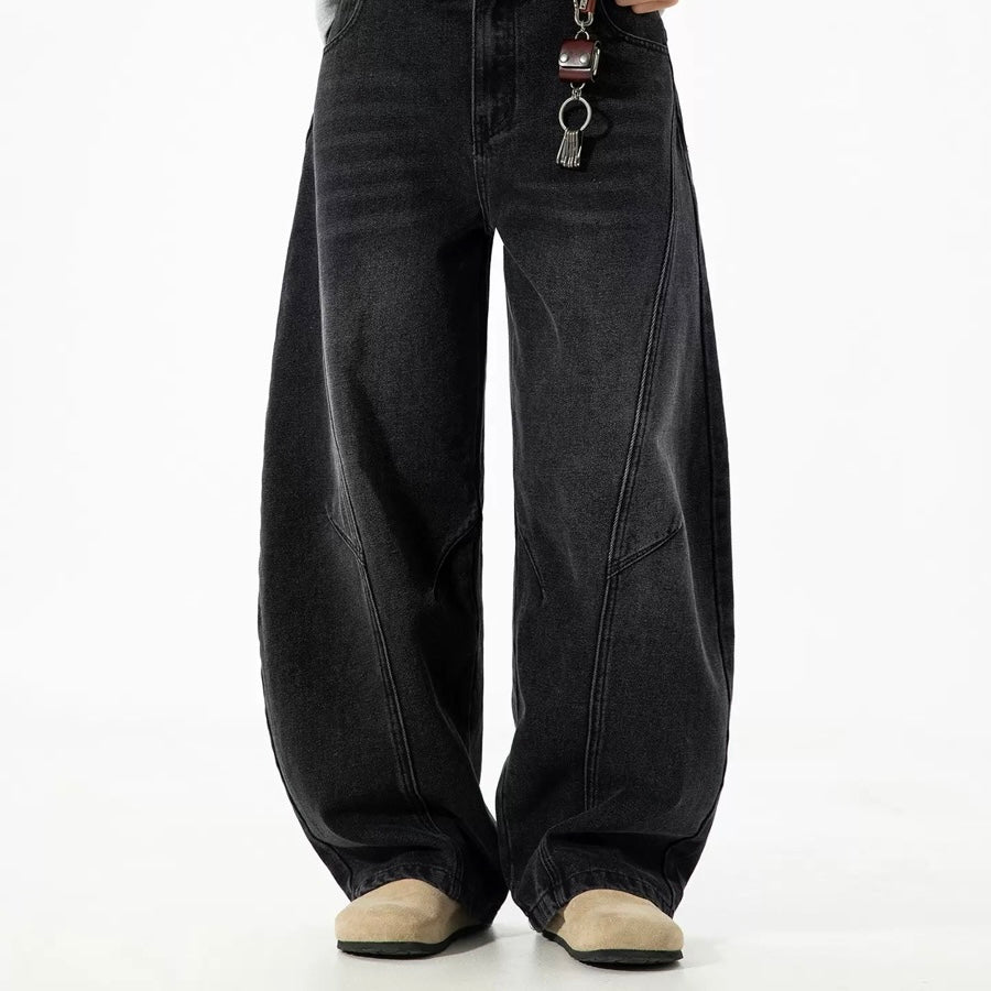 P0224 American retro patchwork curved wide-leg jeans