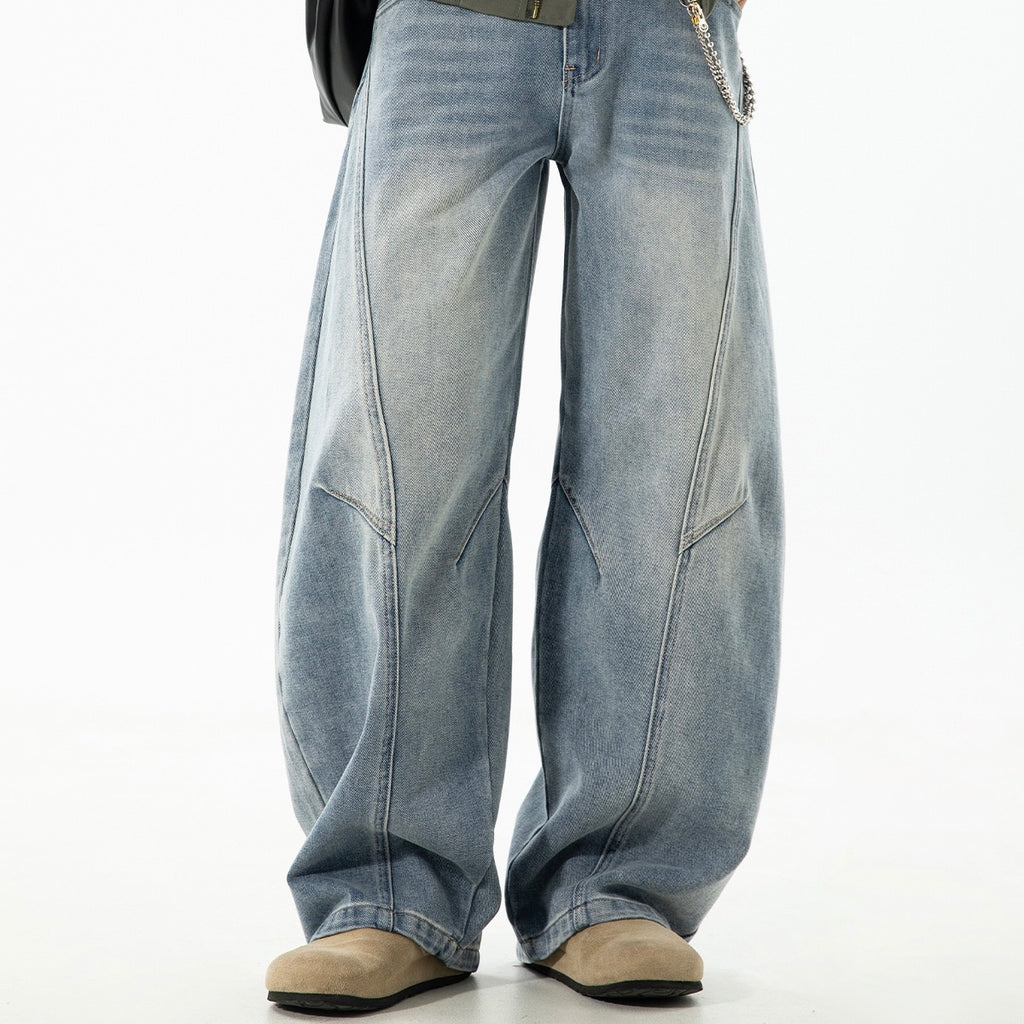 P0224 American retro patchwork curved wide-leg jeans
