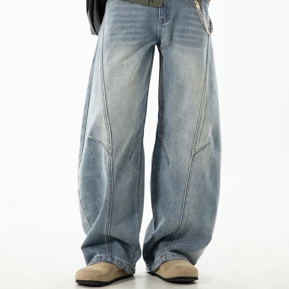 P0224 American retro patchwork curved wide-leg jeans