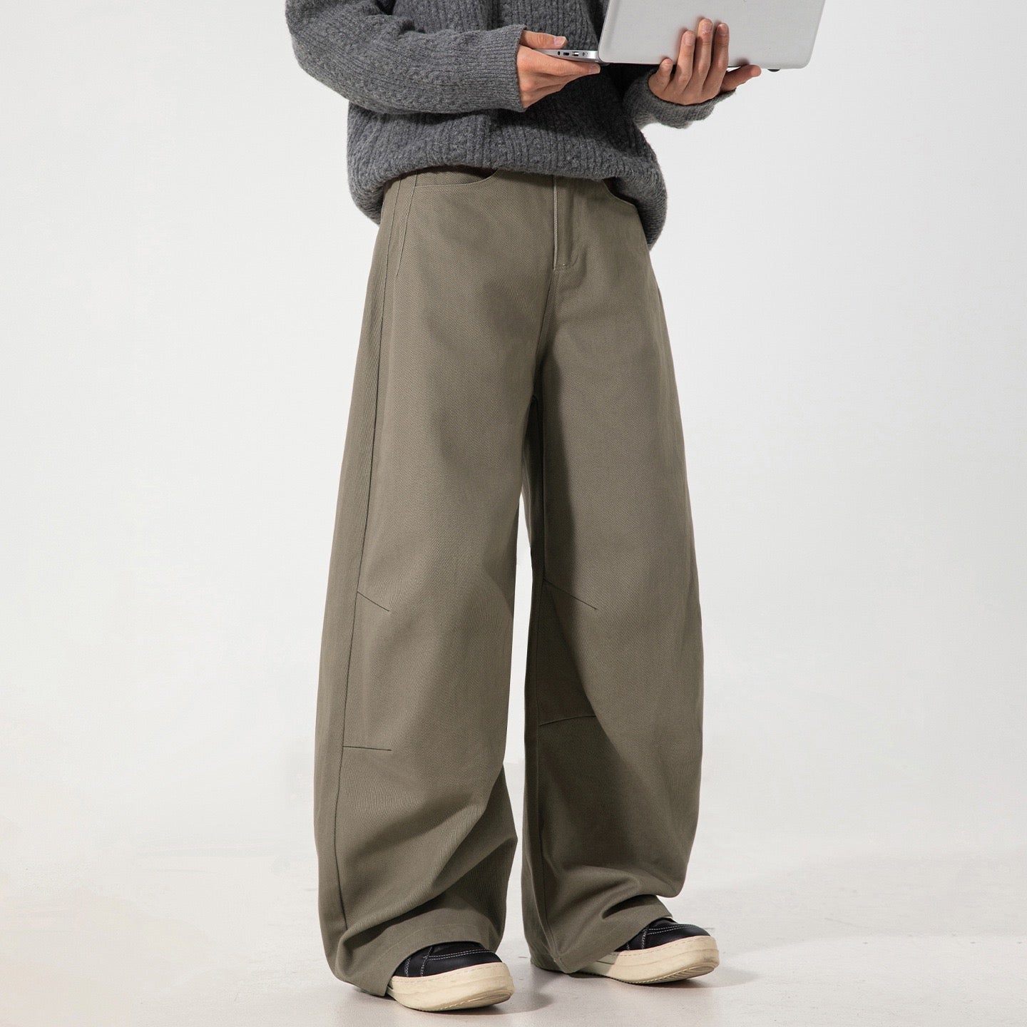 P0164 American retro pleated structure machete new style silhouette trendy casual pants loose straight long pants