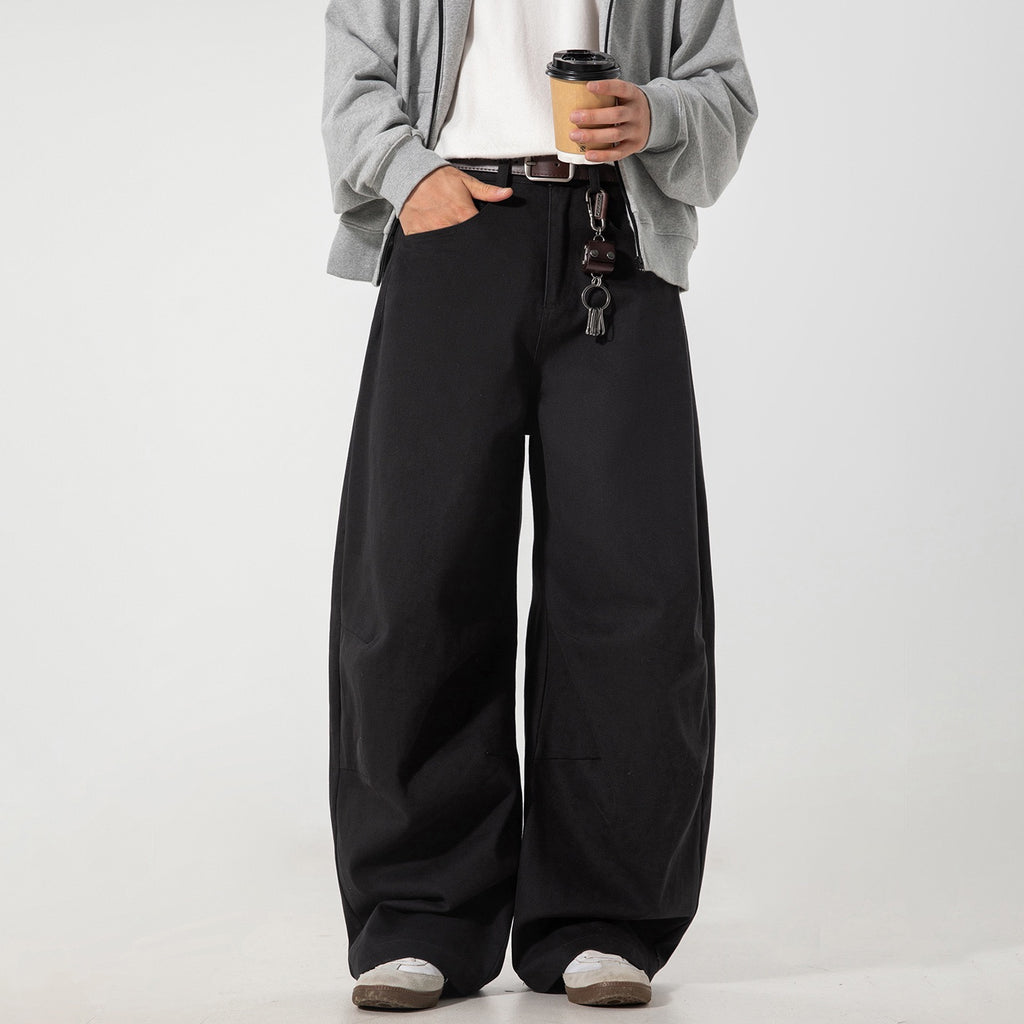 P0164 American retro pleated structure machete new style silhouette trendy casual pants loose straight long pants