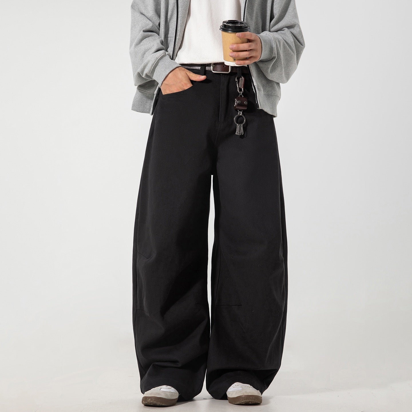 P0164 American retro pleated structure machete new style silhouette trendy casual pants loose straight long pants